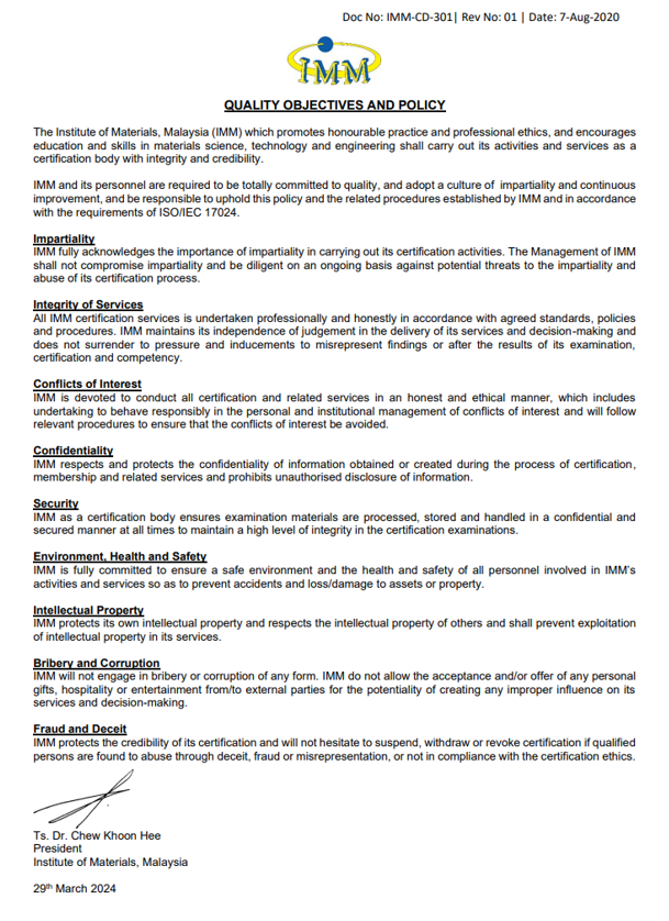 IMM Quality Policy