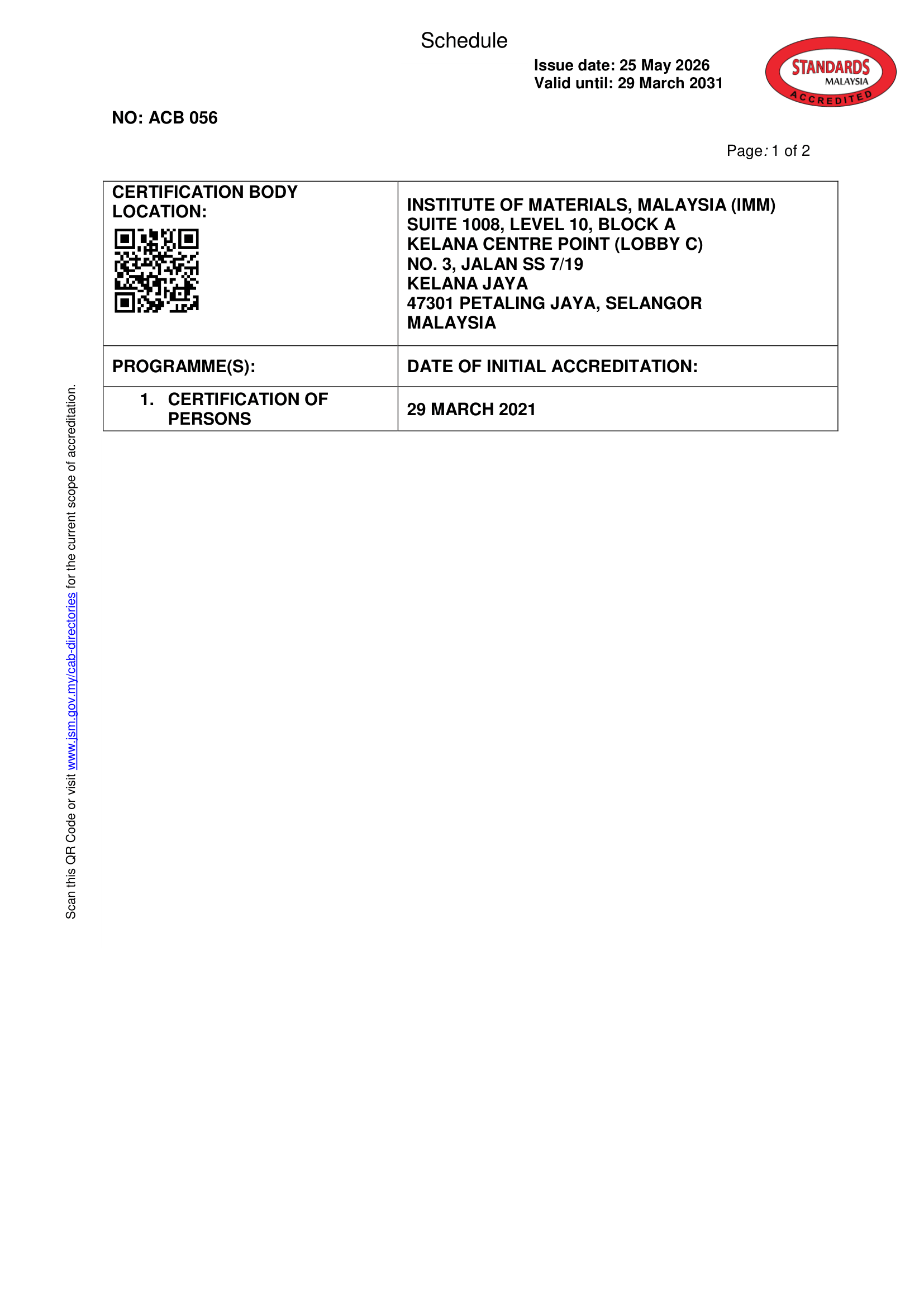 ISO/IEC 17024 Personnel Certification Body Certificate 1