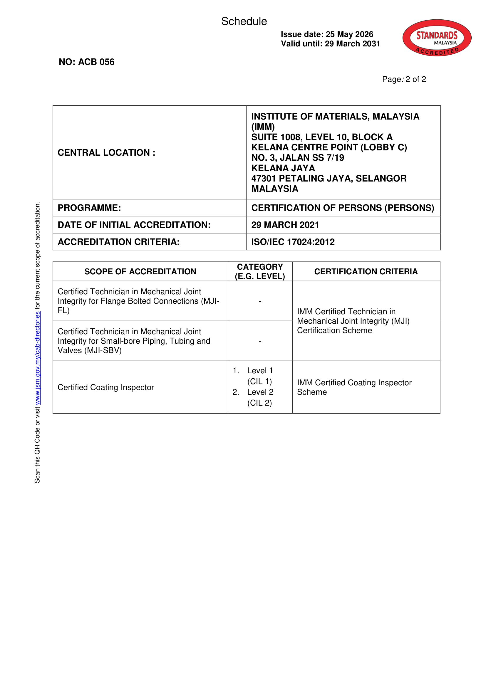 ISO/IEC 17024 Personnel Certification Body Certificate 2